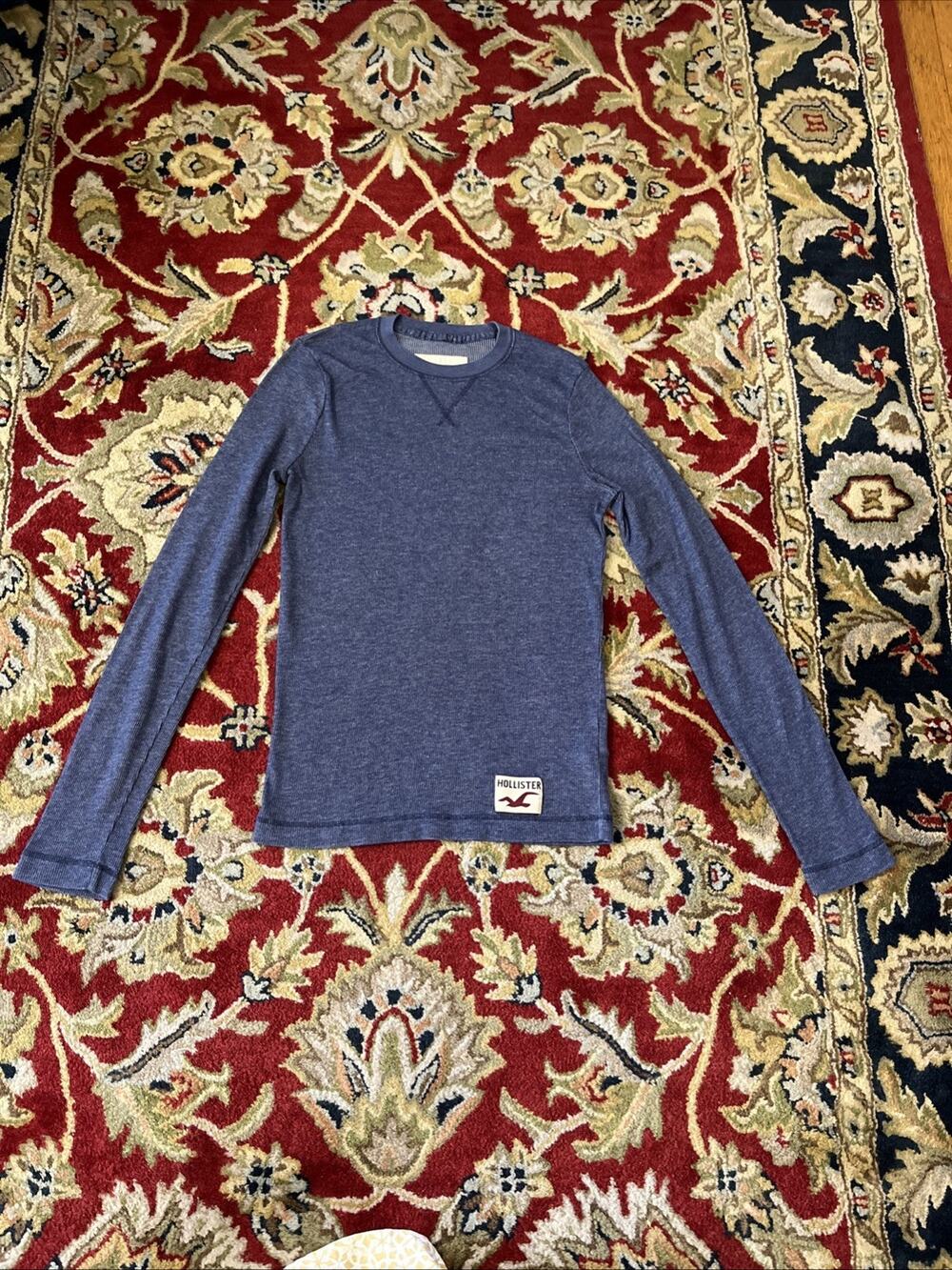 Vintage Y2K Hollister Long Sleeve base layer Shirt Mens L Blue thermal Tee Slim
